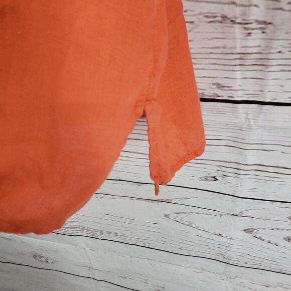 Chico's 100%Linen V-Neck Gold Lace Front Detail 3/4 Sleeve Top Size 1 - Picture 15 of 15